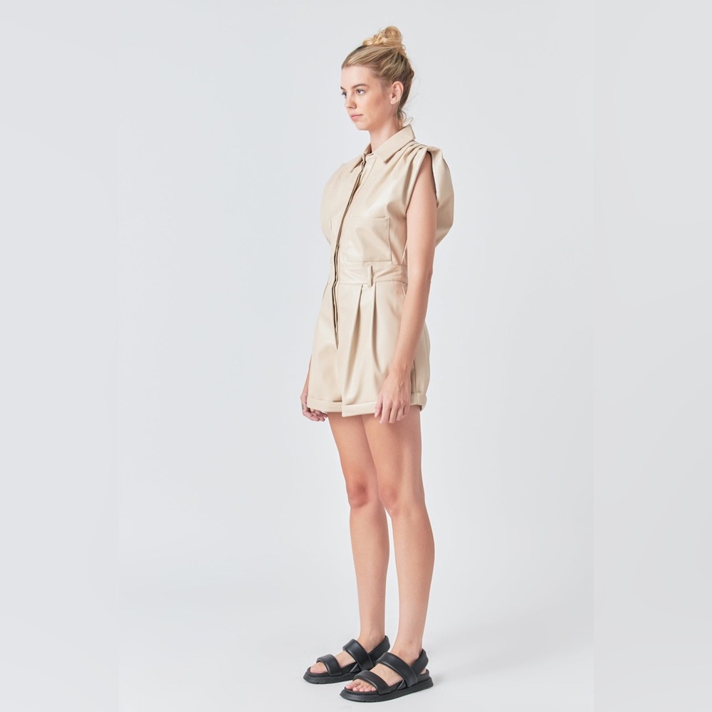 Grey Lab faux leather pleather romper jumpsuit nwt - Picture 4 of 8